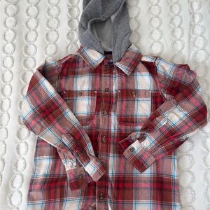 Carter's Red Plaid Button Down Shirt with Gray Hood